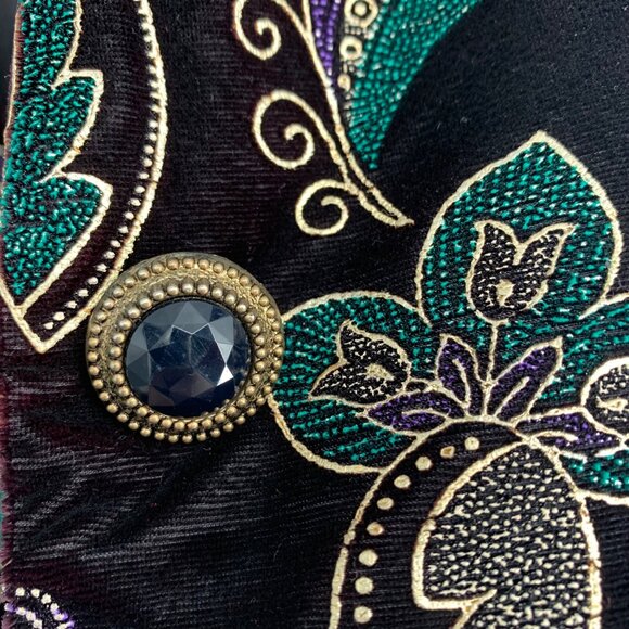 Vtg Velvet Blazer Jacket Très Paquette Byer M Black Green Gold Shoulder Pads 80s - Picture 5 of 13